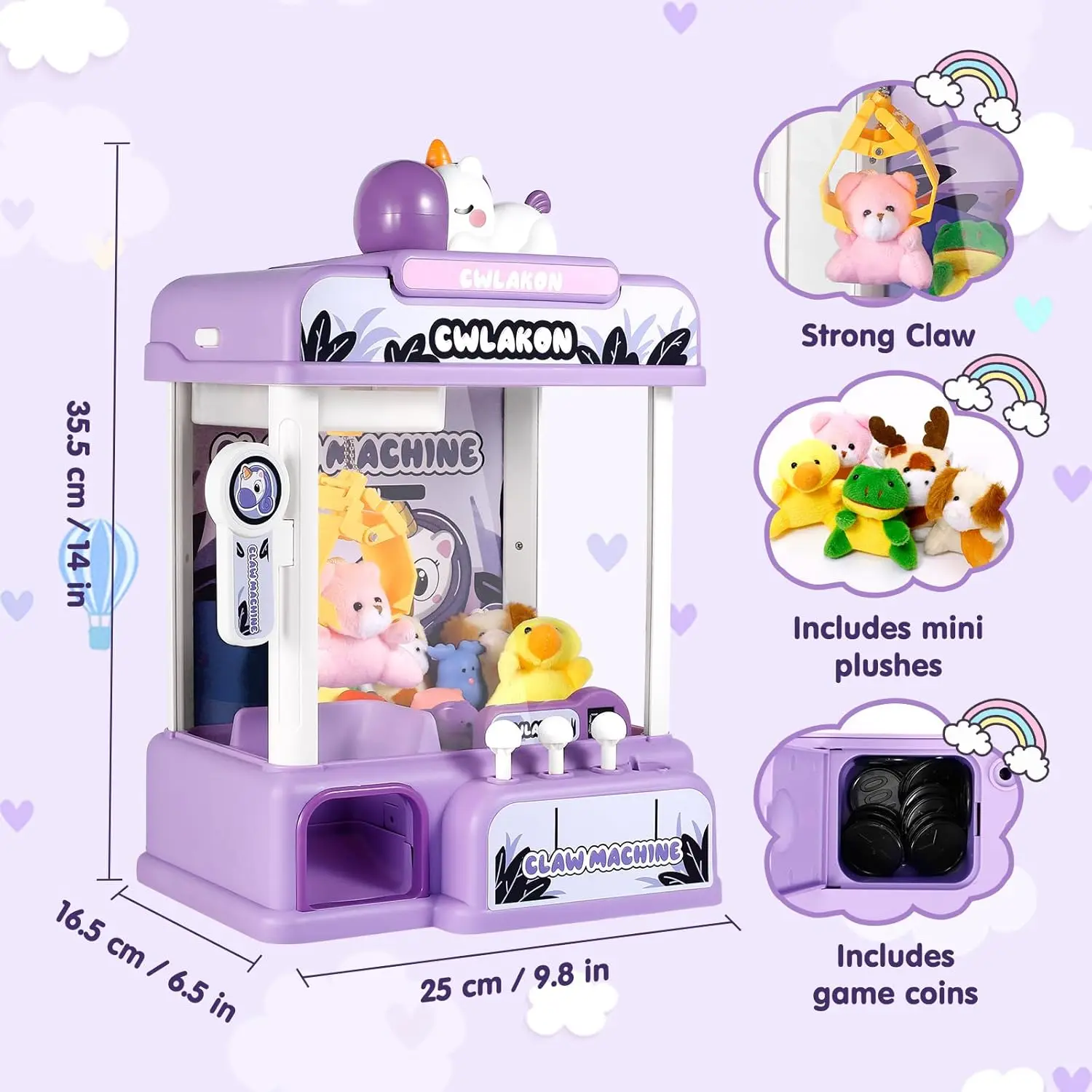 Claw Machine for Kids Mini Vending Arcade Game Unicorns Toys