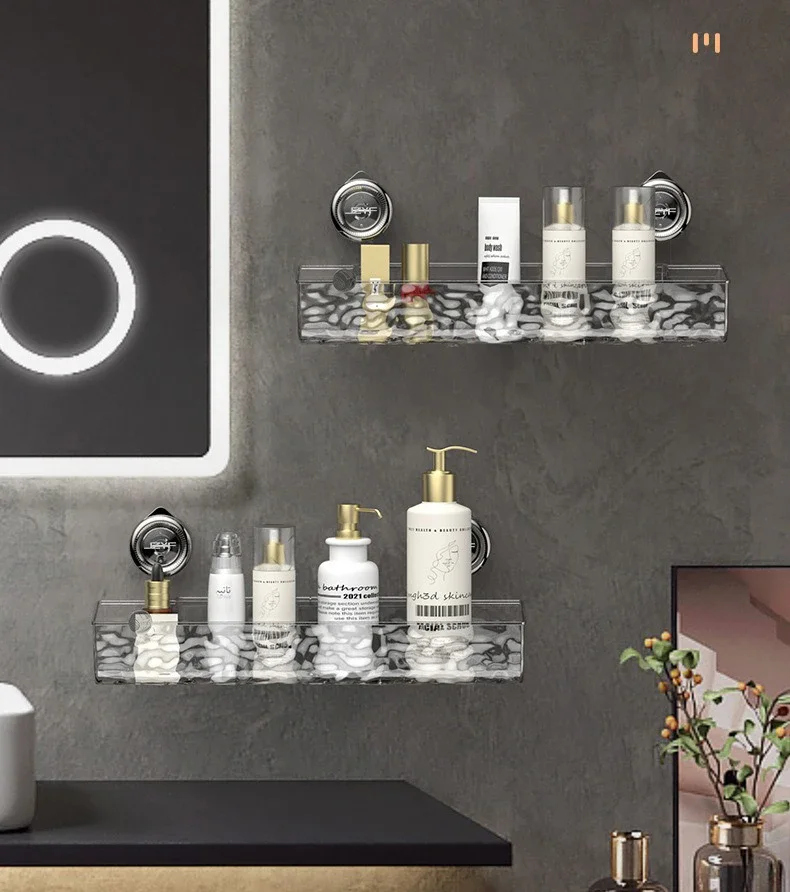 Shower Room Suction Cup Bathroom Storage Shelf Basket Home Storage Organizer Shelf Decorative Easy Install Bathroom Organizer