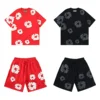 DENIM TEARS New Fashion Men's Women's Same Kapok Foam Printing Short-sleeved T-shirt with Shorts Set 3