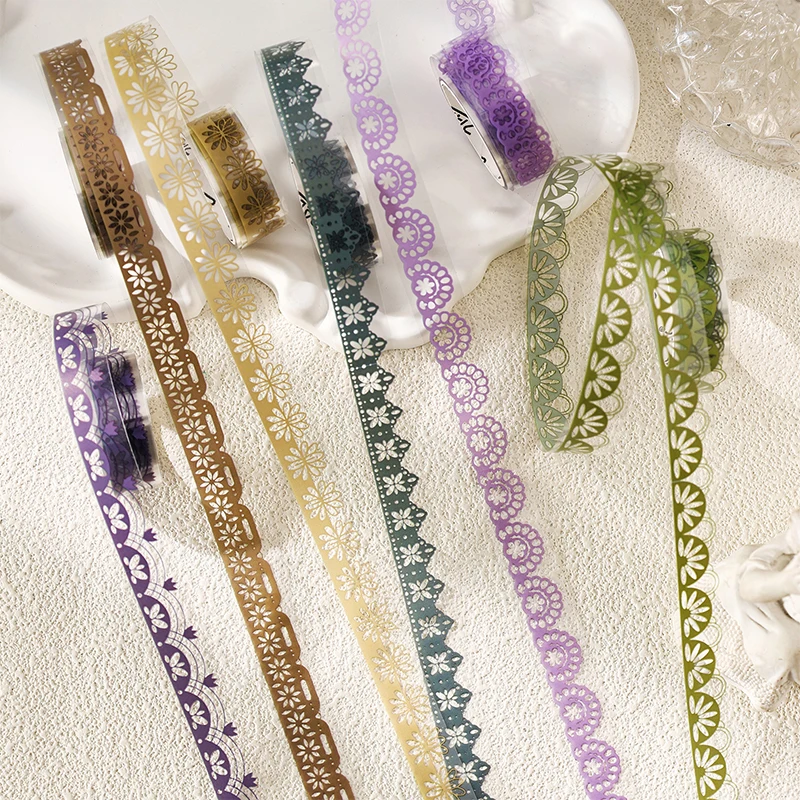 미스터페이퍼 12롤/박스 빈티지 레이스 PET 와시 테이프 세트, 저널 스크랩북 및 DIY 공예용 장식 레이스 테이프