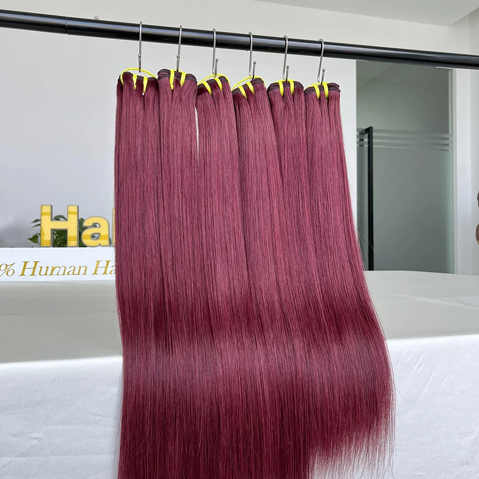 

Bone Straight 99J Burgundy Human Hair Bundles Red Colored 10A Brazilian 100% Virgin Human Hair Weave Extensions For Women