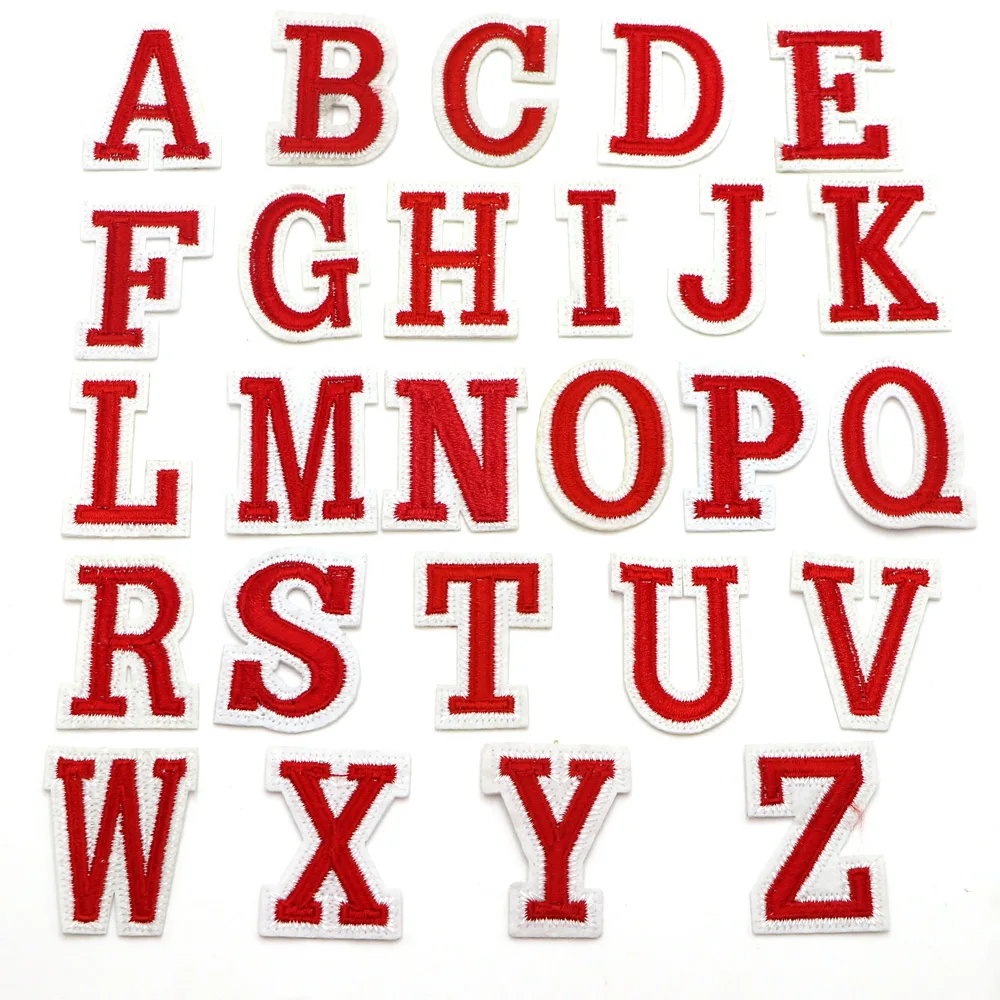 Iron on Patches Sew on Applique Patches Red Letter Alphabet Embroidered Diy Name Badge Decor Repair Patcch 1PC embroidered patches heat transfer stickers clothing patches