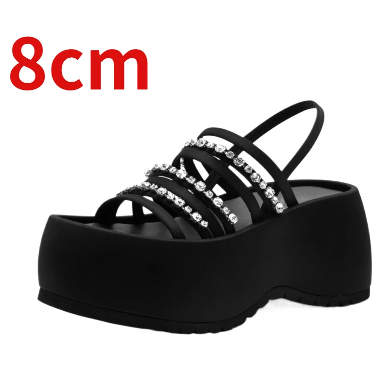 

European/American Thick Platforms Sandals for Women 6/8cm Increased Summer Lycra Wearing Exposed Toe Beach Shoes Casual Sandals