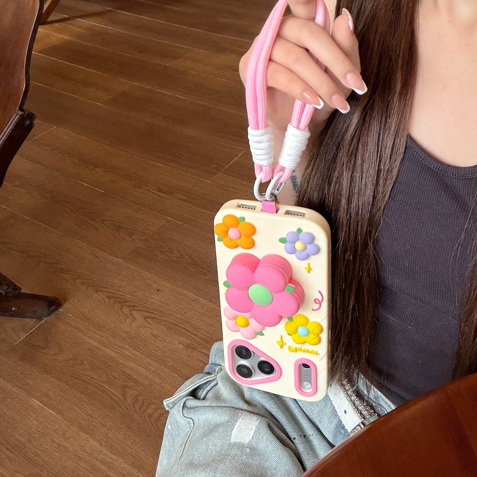 Kawaii 3D Colorful Flower Stand Phone Case Cover