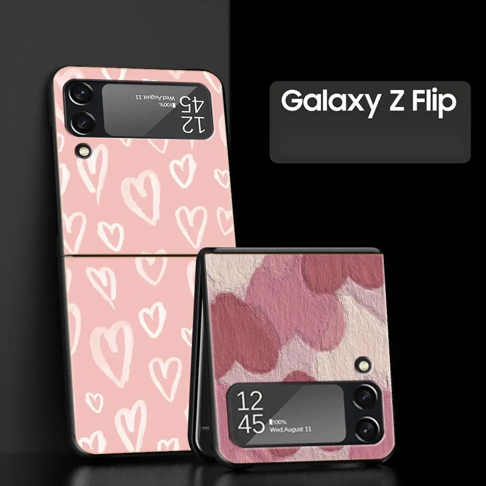 Gold Pink Rose Glitter Hearts Phone Case Shell For Samsung Galaxy Z Flip 3 4 5 Samsung Z Flip3 Flip4 Hard PC Bumper Cover