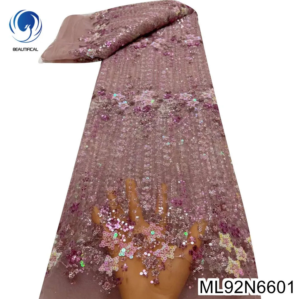 

African Multicolour Sequins Fabric, French Tulle Mesh Lace, Shiny and Gorgeous Big Occasion Dress, ML92N66