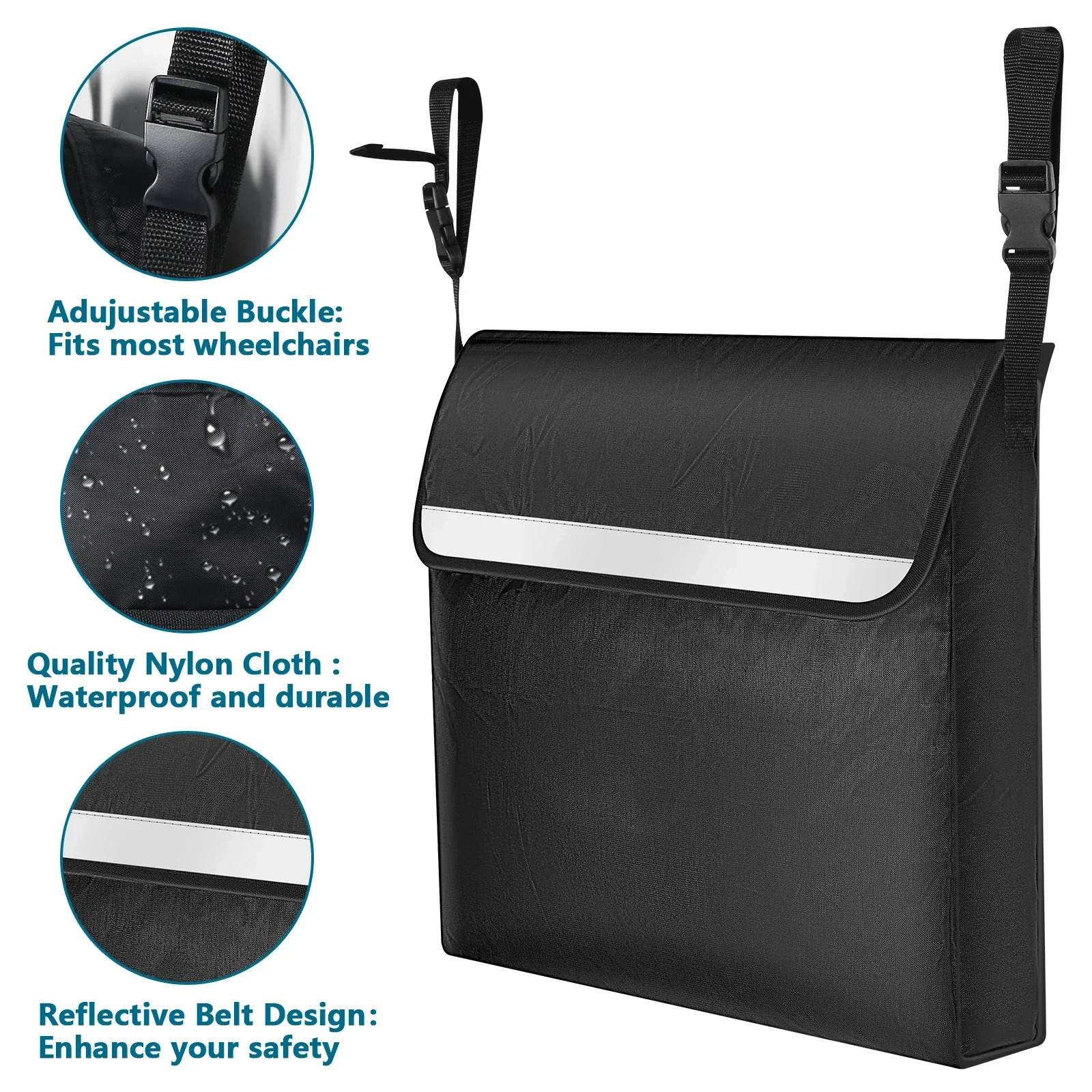 L Wheelchair Bag Waterproof Wheelchair Pouch with Secure Reflective Strip Large Capacity Walker Storage Pouch Multifunctional