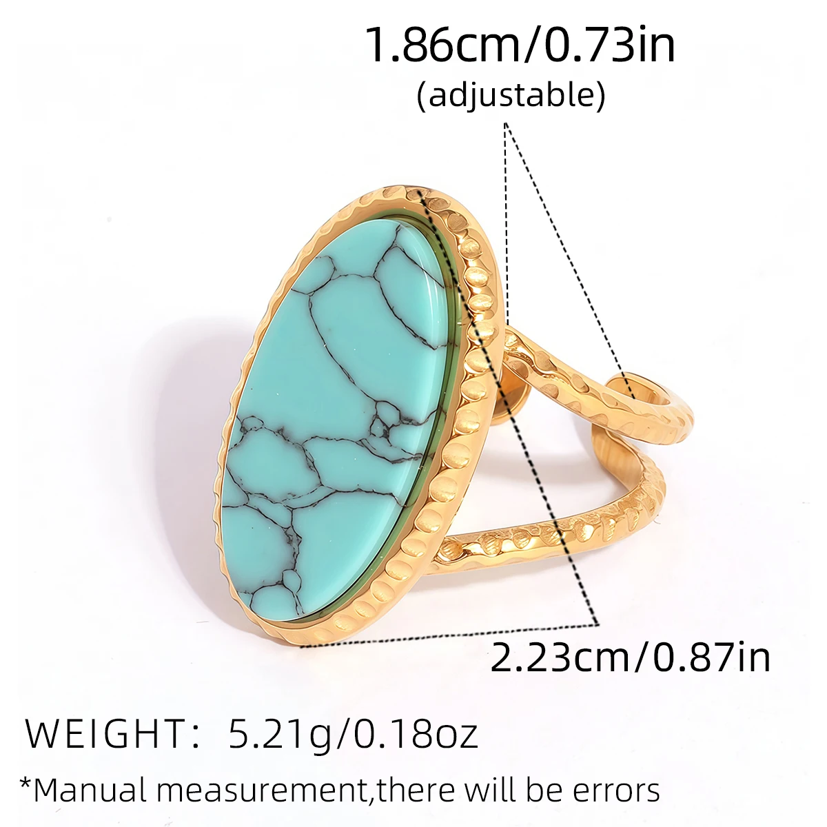 Vintage kreisförmige Öffnungsringe aus Naturstein ​ für Damen, 18 Karat vergoldeter Edelstahl, wasserdicht, hochwertiger Schmuck – Detail 1