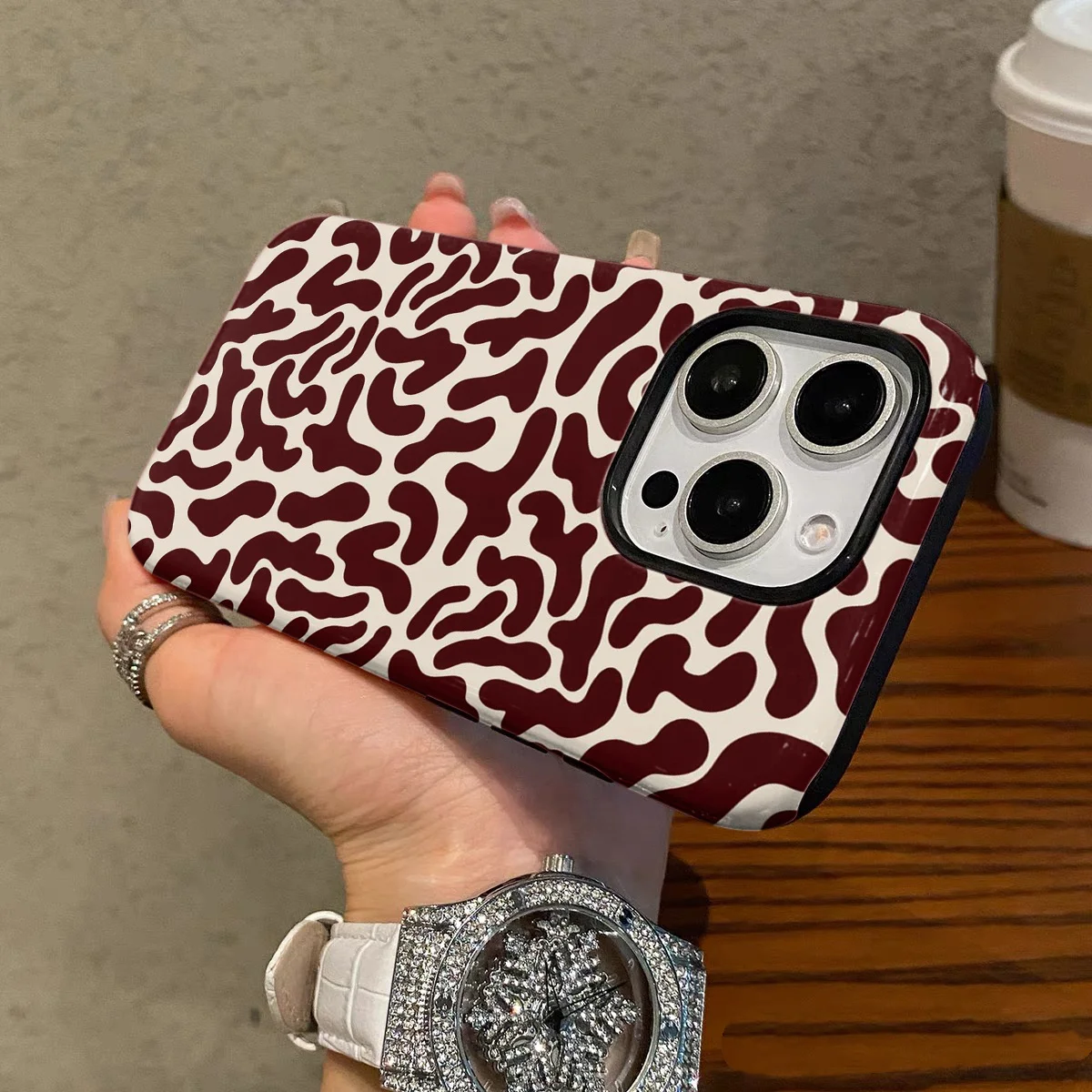 Luxury Brown Patterned Minimalist Double-Layer Back Cover Phone Case