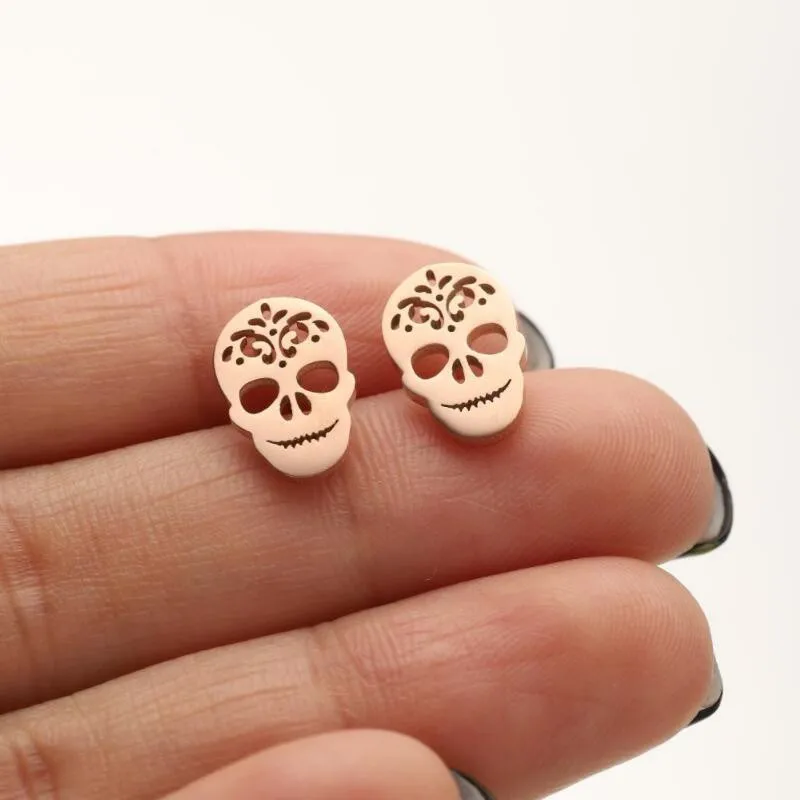 Lustige Halloween Edelstahl Mini-Ohrstecker für Damen und Herren Punk Totenkopf Hirsch Kürbis Schneeflocke Ohrringe Pendientes Punk Geschenk – Detail 20