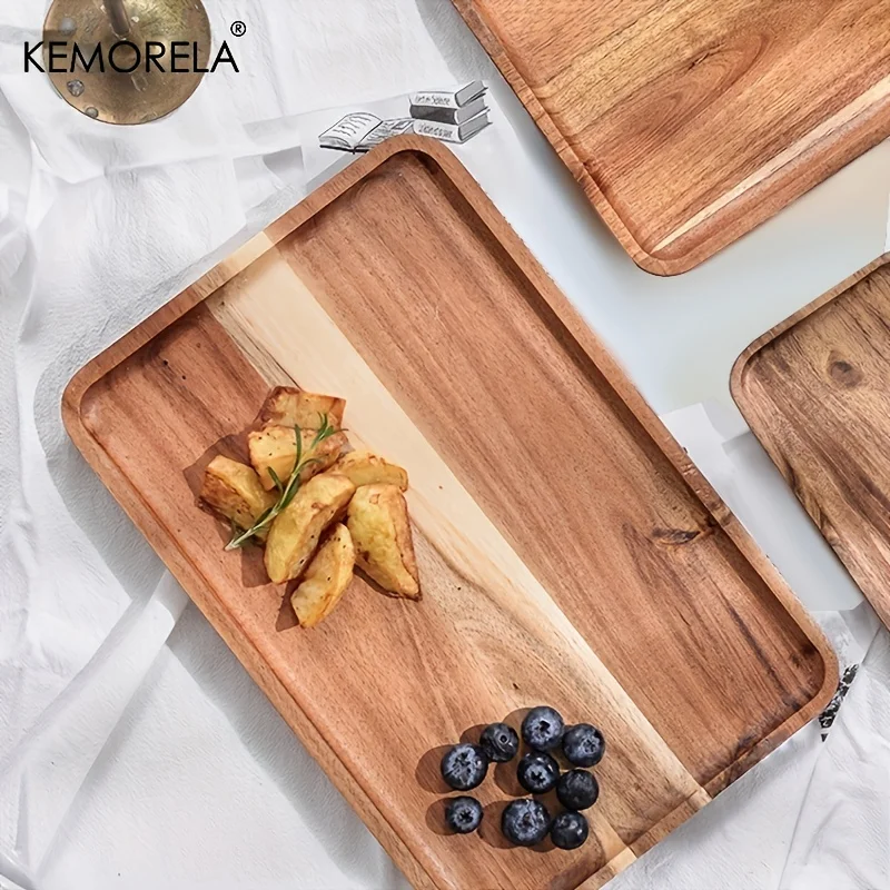 KEMORELA 1PCS Acacia Wood Coffee Tray Food CupTrays Decorative Wood Tray Dessert Candy Bamboo Tray Gongfu Tea Tray