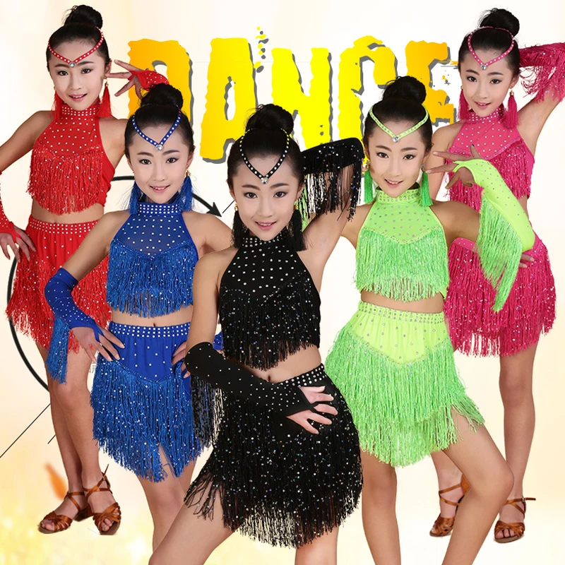 Dance Dress Sequin Latin Dance Tassel Dress For Girls Fashion Cha Cha Salsa Tango Dance Outfit Stage Costume