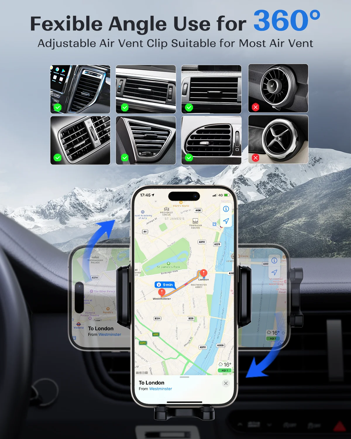 Magnetic Phone Holder Magnetic Wireless Charger KPON Wireless Car Charger Car Phone Holder Stand Air Vent Mount Holder 360 Rotate Thick Case Auto 15W For iPhone Samsung