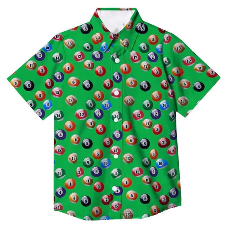 thumbnail image 1 of Camiseta hawaiana divertida para hombre con estampado de billar en 3D, camiseta holgada de verano para playa de manga corta de gran tamaño, ropa para hombre, 1 of 5