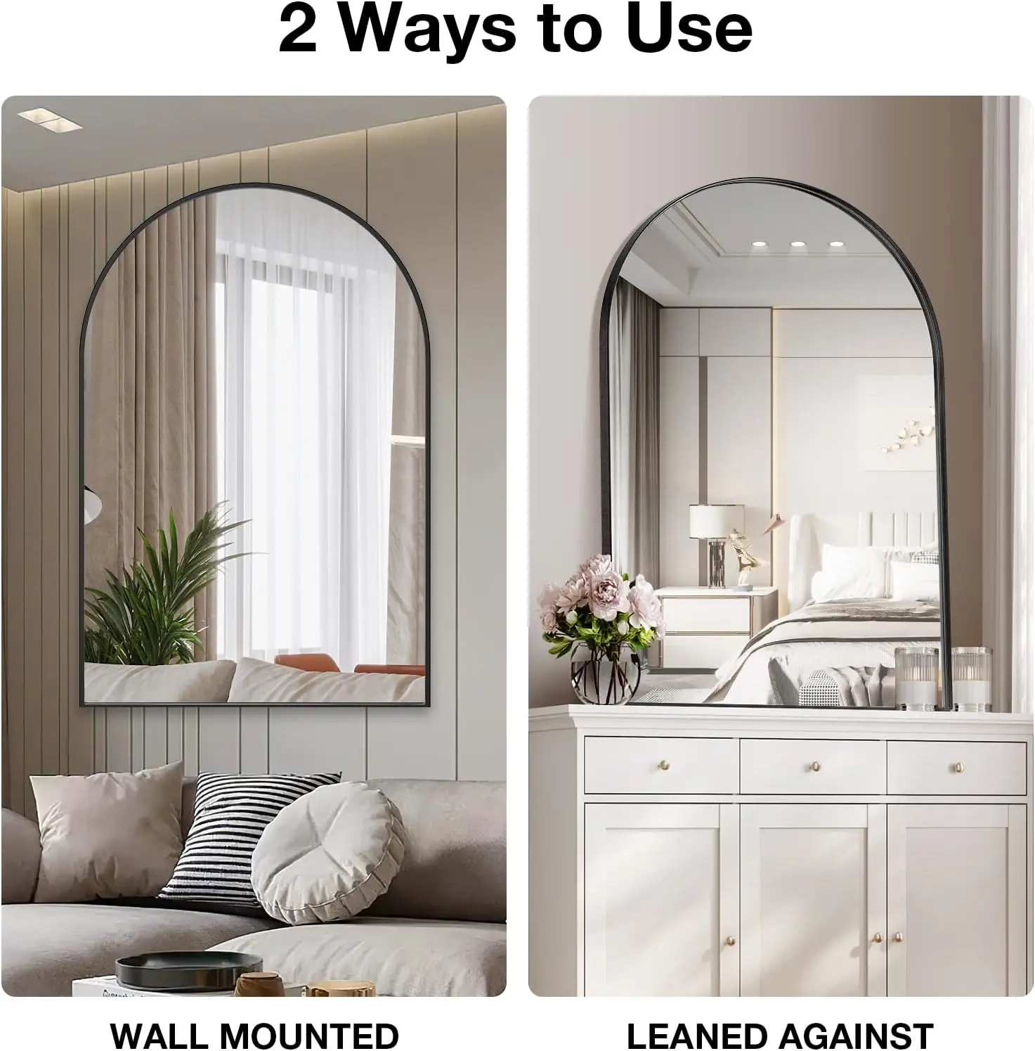 24x36" Arched Bathroom Mirror. Black Metal Frame. Wall Mounted. Bathroom, Bedroom, Living Room, Entryway