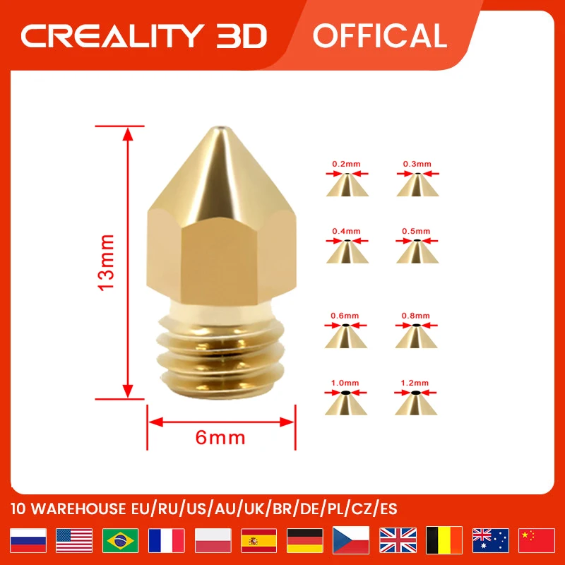 

10pcs/Lots 3d Printer Part Print Head Nozzle 0.2/0.3/0.4/0.5/0.6/0.8/1.00MM nozzles Extruder For 1.75MM