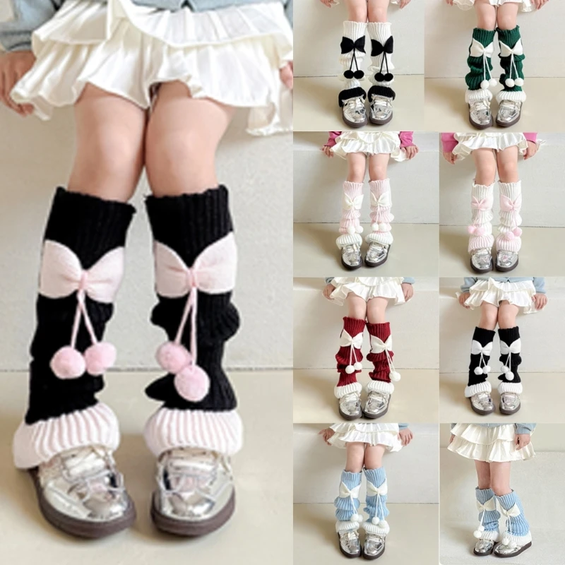 Lolitas Calf Socks Knitted Calf Socks Long Leg Cover Children Crochet Knee High Stockings for Teen Girls Age 1-10 Year
