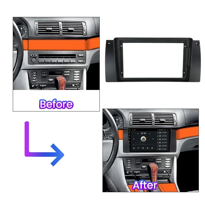 2DIN ڵ  , BMW 5 E39 E53 X5 1995-2006, 9 ġ ũ ٸ ׷ DVD Ʈ ġ г ŰƮ   ÷Ʈ