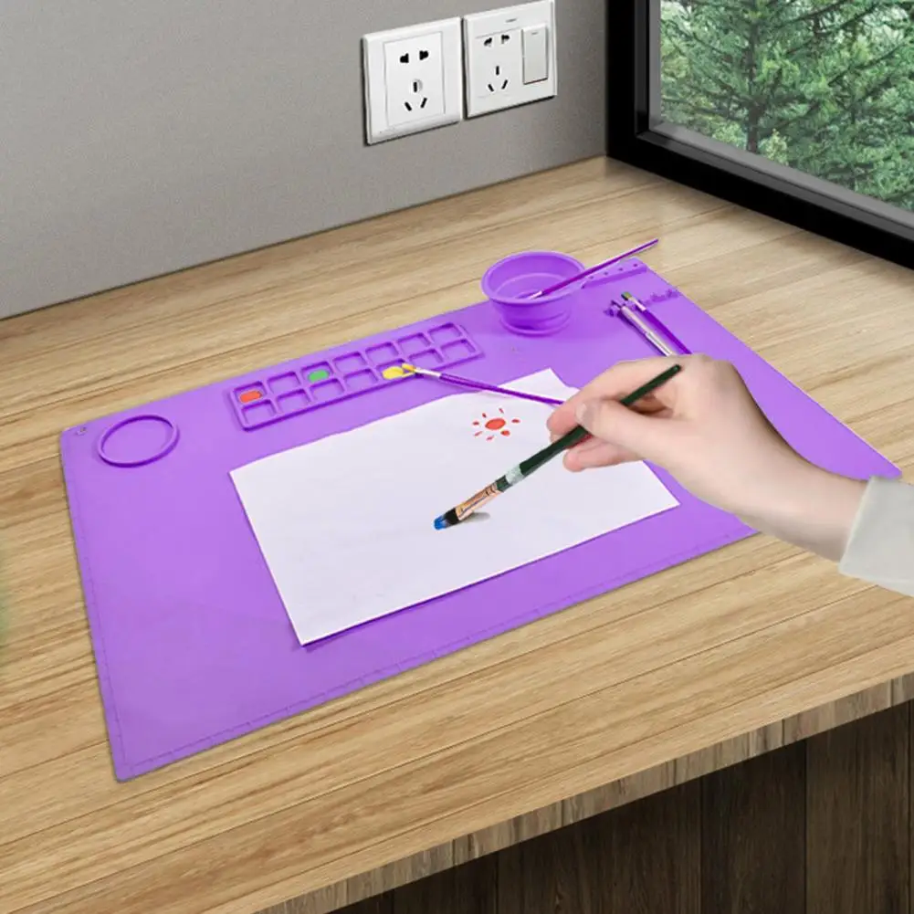 Paint Tray 1 Set Grooved Design Drawing Pad Fixed Folding Cup Waterproof