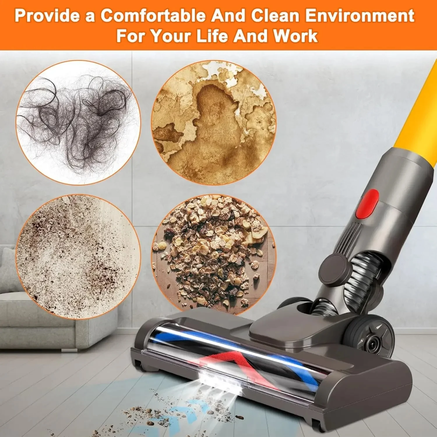 Description Picture 3 of itemCleaner Head Bristle Roller Brush For Dyson V7 V8 V10 V11 V15 Cordless Vacuum Attachment with LED Lights for Hardwood and Carpet