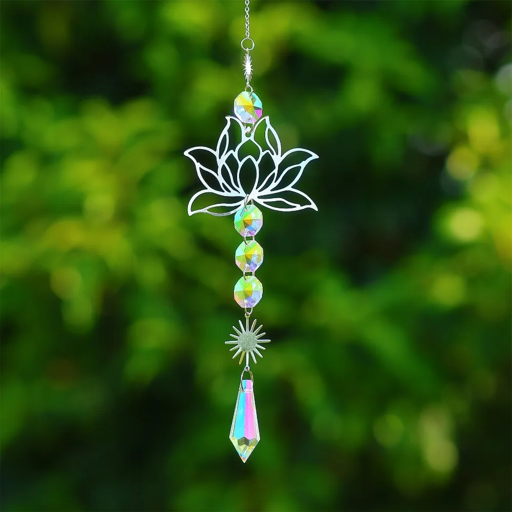 Golden Lotus Suncatcher Home Garden Decor Colorful Gardening Crafts Gift Hanging Ornament Water Drop Pendant sun catcher sun catchers