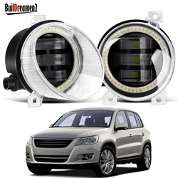 2 X Angel Eye Fog Light Assembly For Volkswagen VW Tiguan (5N_) 2007 2008 2009 2010 2011 9006 LED Car Lens Fog Daytime Lamp DRL