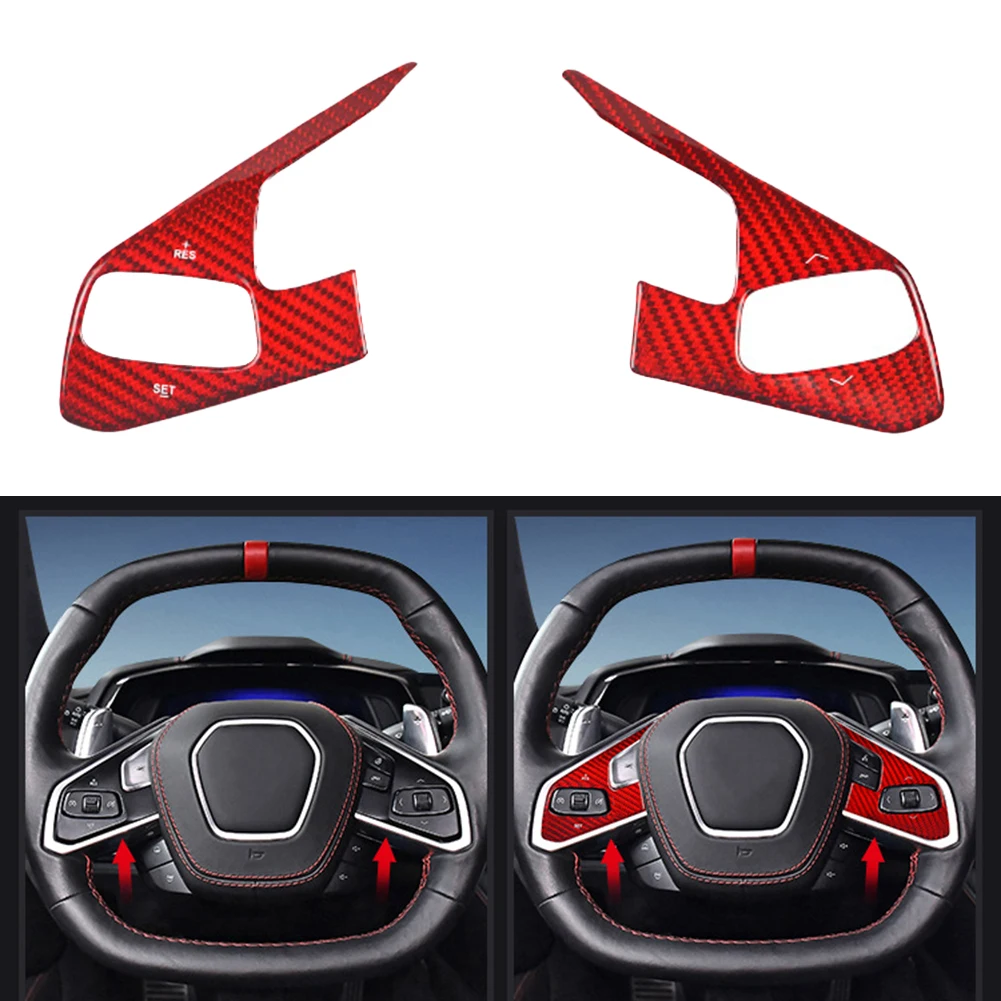 

2Pcs/set Red Carbon Fiber Steering Wheel Panel Stickers Trim Cover For Corvette C8 2020-2023 Interior Modification Sticker
