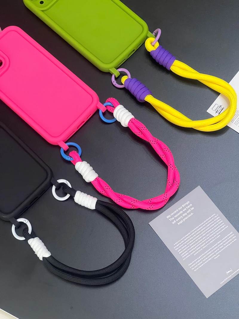 Candy Color Phone Case With Double Lanyard For Iphone Series_voghion.com