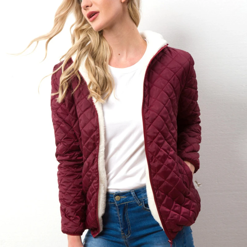 Women Hooded Parka JacketsCasual Basic Coat Top Warm Velvet Lamb Winter Solid Light Soft Outerwear Elegant Fashion Autumn Jacket