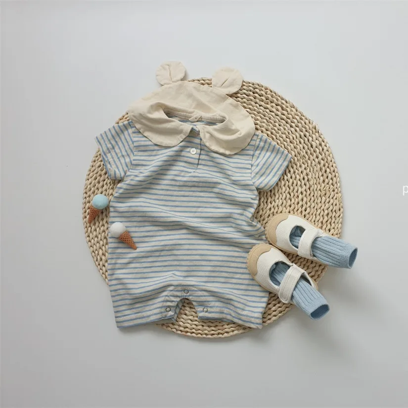 customised baby bodysuits 2022 Summer New Baby Short Sleeve Striped Romper Newborn Infant Loose Casual Clothes Cotton Baby Toddler Boy Girl Jumpsuit 0-24M carters baby bodysuits	