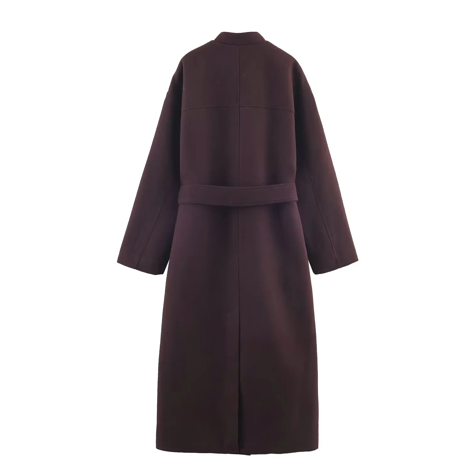 women's elegant Woollen overcoat lady windbreaker single breasted long sleeved with waistband pocket female commut long outwear