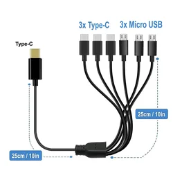3-in-1 USB-C/Micro USB Fast Charging Splitter Cable (C to 6 in 1 (50cm))