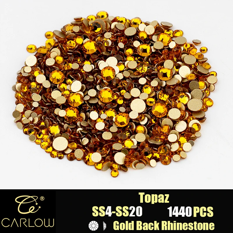 Shiny Gold Back Glass Crystal Rhinestones for DIY Crafts and Nail Art - 1440 Pieces