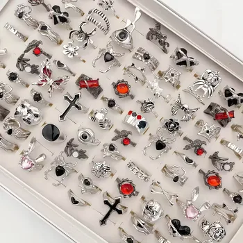 10/20/30/pcs/Lot Fashion Charm Retro Punk Cross Devil's Eye Rings For Men Women Mix Style Hip Hop Jewelry Accessories Party Gift