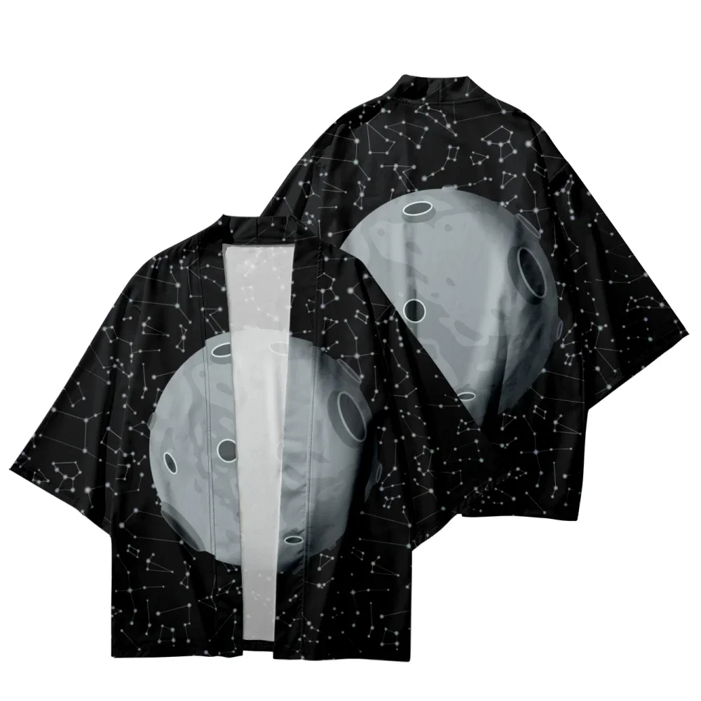 

Summer Men and Women Japanese Kimono Moon Star Space Print Kimono Casual Loose Thin Coat Fashion Cardigan Bathrobes Kimono Mujer