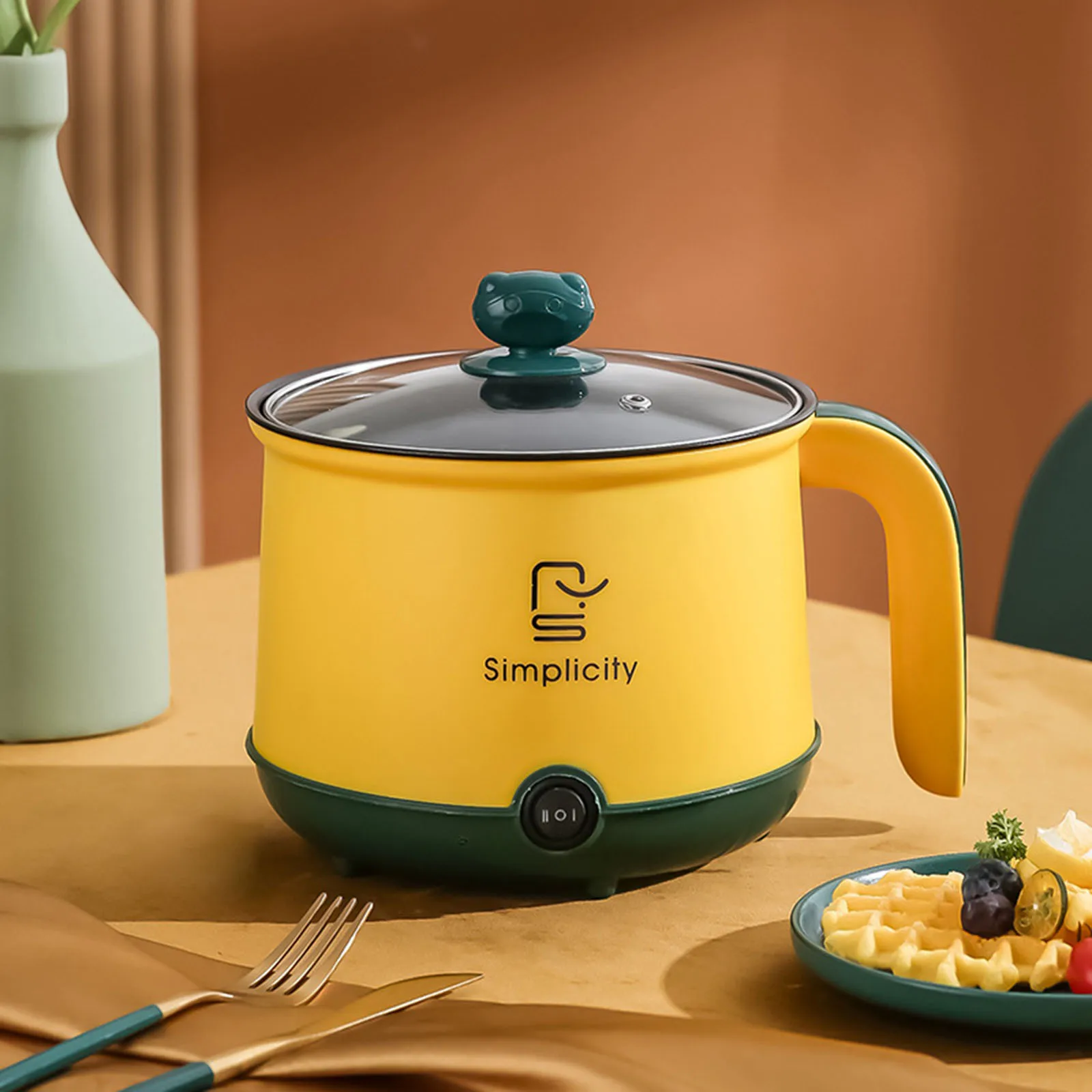 Electric Hot Pot US Adapter Plug Multi Function Electric Cooker Nonstick Ramen Cooker for Soup Boiling Dumpling Stewing Porridge 3