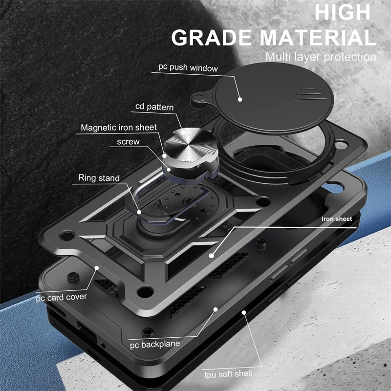 Premium Armor Case with Slide Camera Protection and Car Magnetic Holder Ring