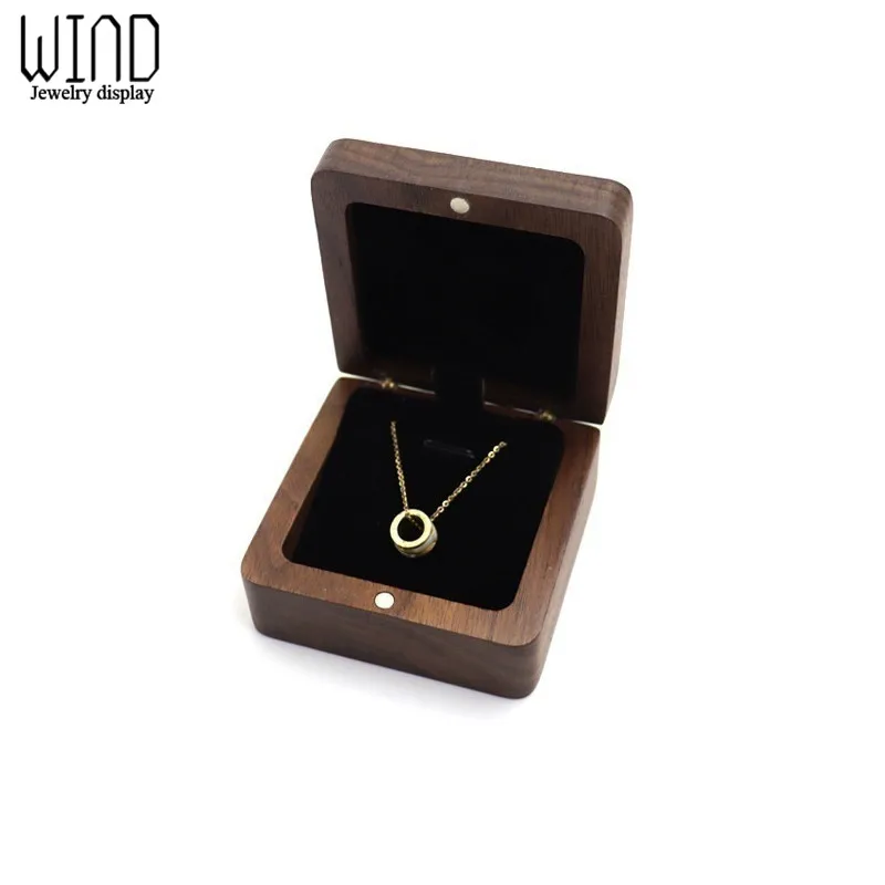 

1PC Black Walnut Pendant Packaging Box Flannel Lining Jewelry Box Fashion Pendant Box Wholesale Necklace Packaging