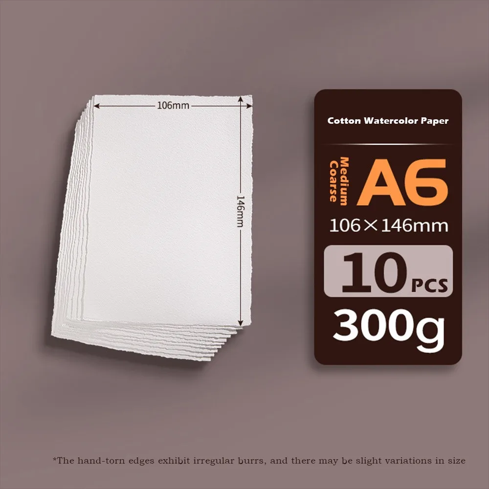 10pcs 간단한 면화 수채화 용지 손으로 찢은 가장자리 A4/A5/A6 드로잉 용지 중간 질감의 그림 용지 그림 색칠