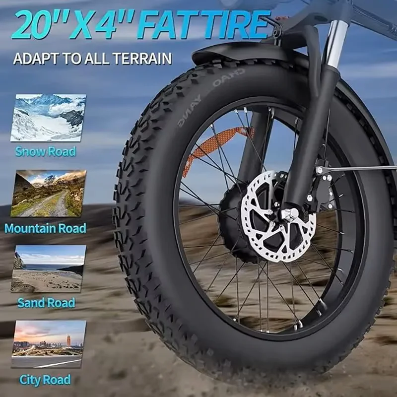 Ridstar H20 Pro Snow E bici 2000W Doppio Motore 48V23AH Batteria Bicicletta Elettrica Pieghevole 20 Pollici Fat Tire Mountain Bici Elettrica - immagine 5