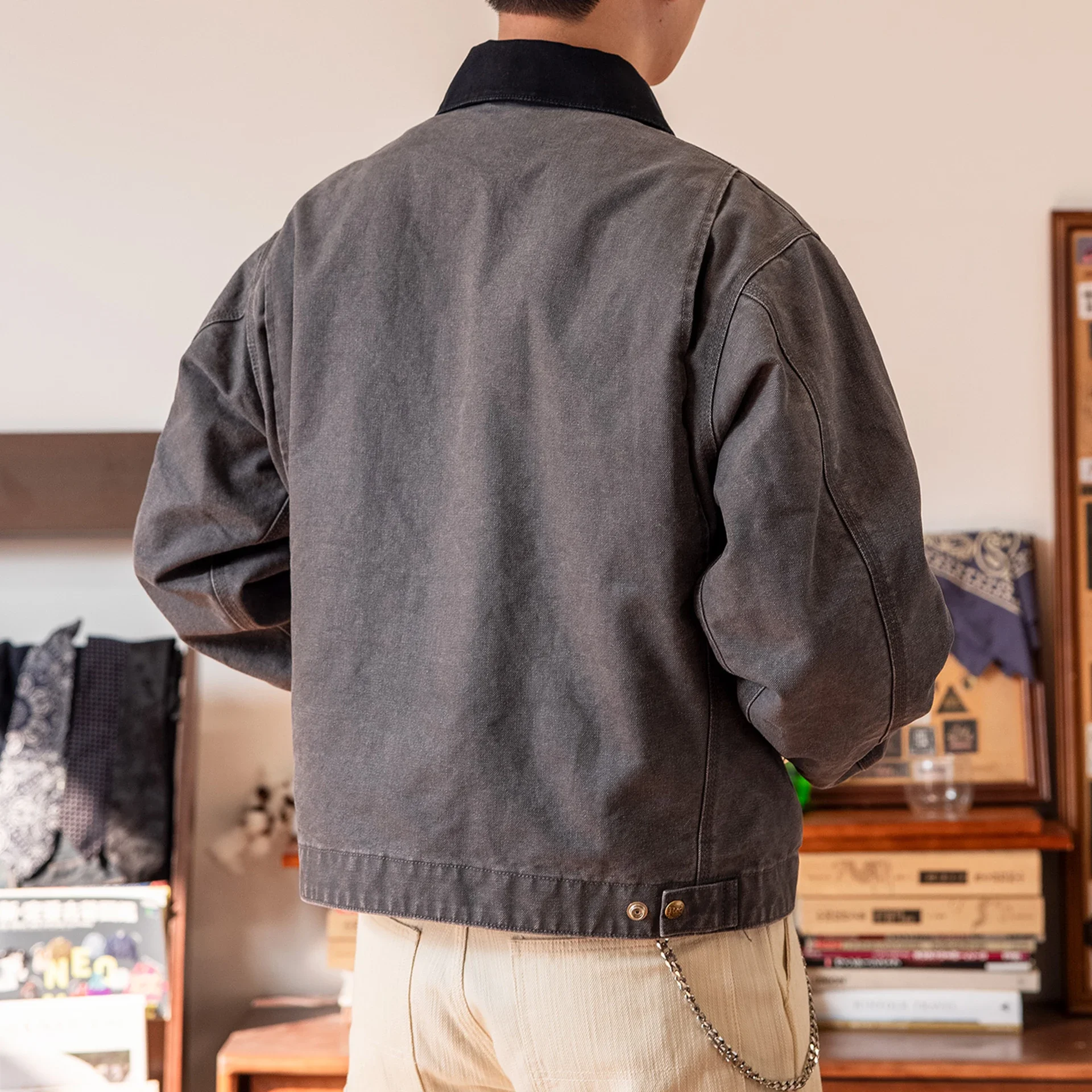 J01-0002 Big Size 15oz High Quality Cotton Canvas Jacket Casual Stylish washed Coat 4