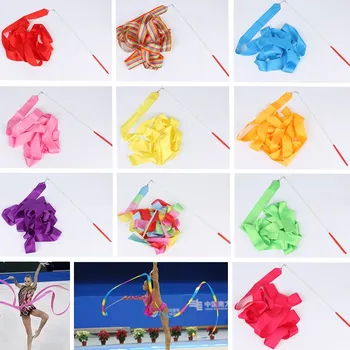 2 metri 4M 6M Nastri da palestra colorati Nastro da ballo Arte ritmica Ginnastica Balletto Streamer Asta rotante Arcobaleno Stick Training