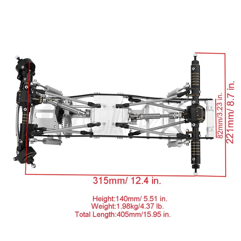 카본 파이버 섀시 자동차 프레임, 기어박스 드라이브 샤프트, 황동 액슬, 1/10 RC 액시얼 SCX10 프로 크롤러 금속 업그레이드 부품