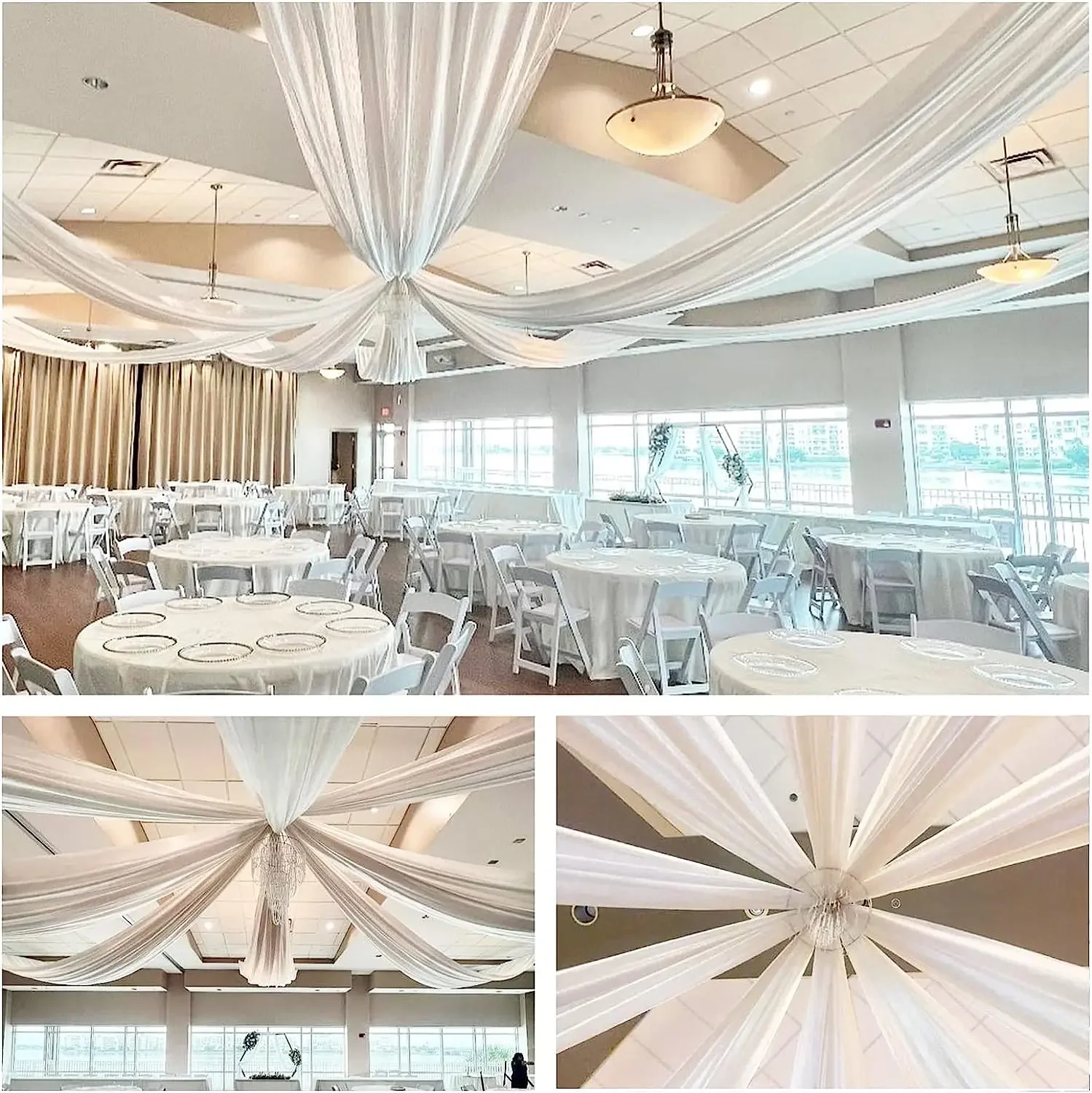 Party backdrop curtain Party decoration supplies White Wedding Dress Ceiling Drapes Roof Canopy Decor Draping Fabric Chiffon Curtain for Ceremony Stage Hotel