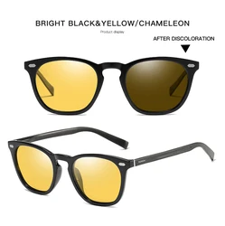 AORON Unisex Classic Round Polarized Photochromic Sunglasses with TR Frame & Aluminum - Magnesium Temples - S (Yellow Photochromic)