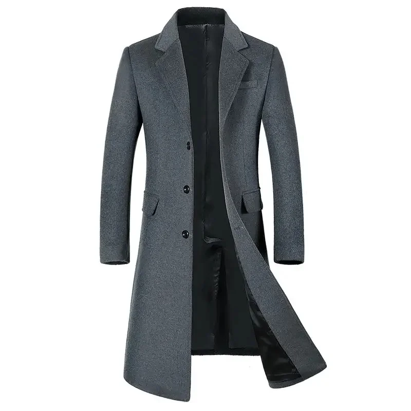 

2024 Autumn Winter New Men's Woolen Coat Lengthened European Plus Size Korean Version Slim Velvet Thick