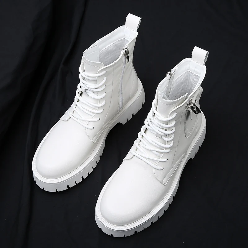 

British Style Men's Leather Boots Thick Soled Men's High Top Shoes Personalized Motorcycle Boots Trendy Big Toe Shoes for Riders