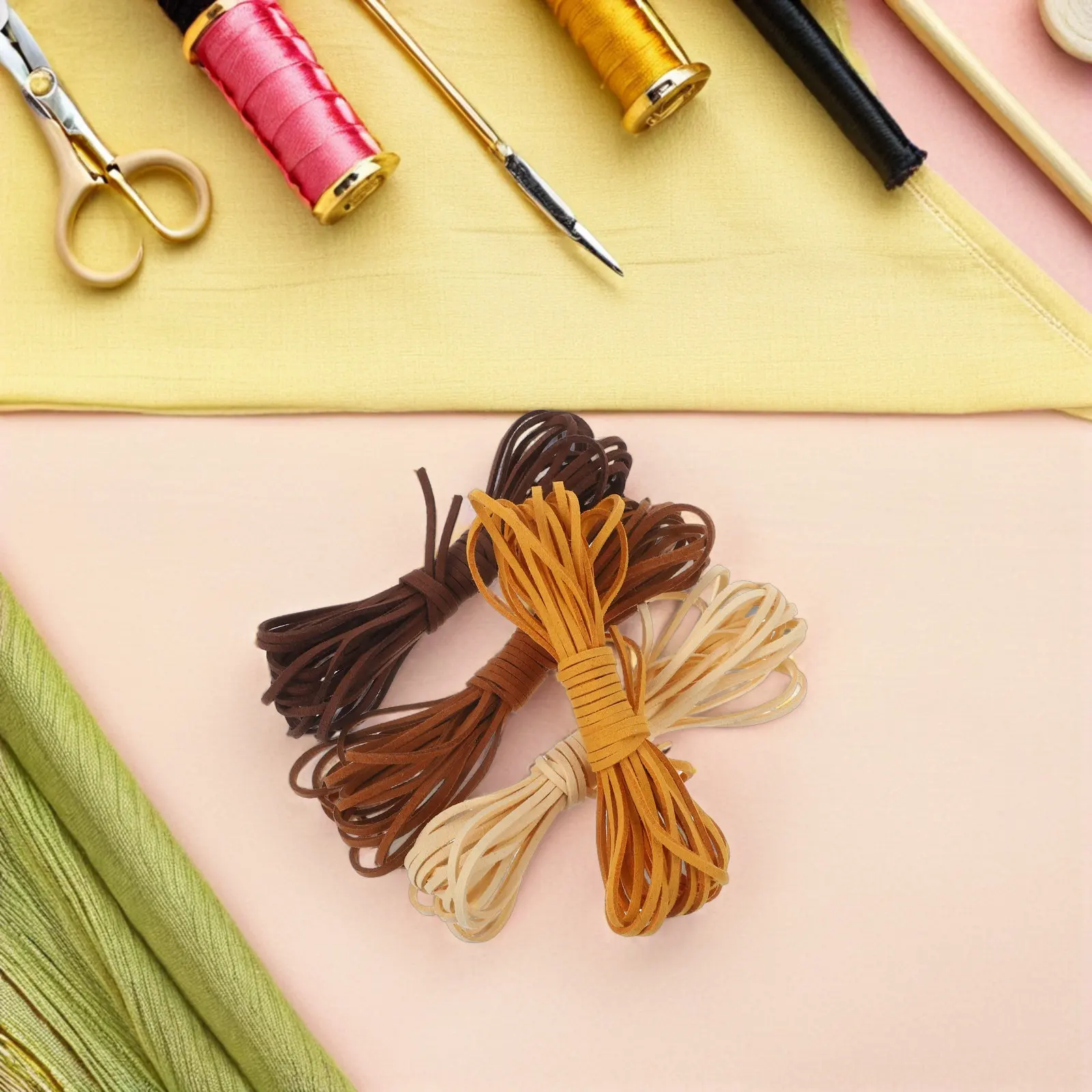 4롤 브라운 인조 스웨이드 코드 목걸이 줄, 쥬얼리 제작 DIY 공예 팔찌 키체인 펜던트 로프 빈티지 꼬임끈