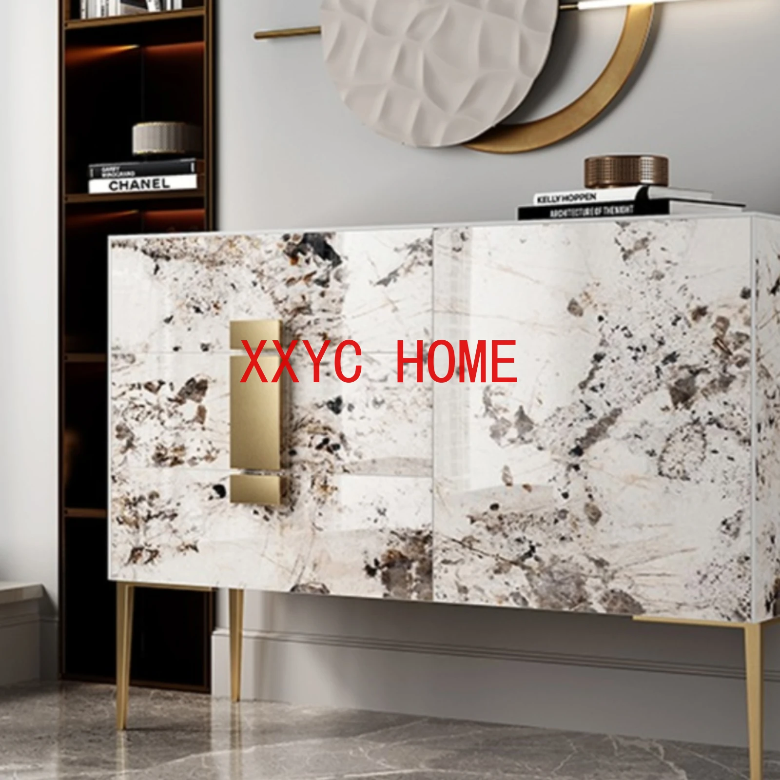 

Affordable Luxury Style Stone Plate Solid Wood Sideboard Modern Minimalist Home Entry Entrance Cabinet