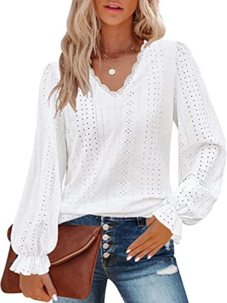 

Женская свободная футболка с длинным рукавом и V-образным вырезом